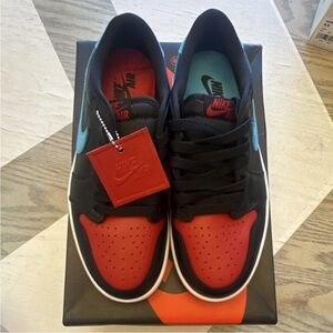 Nike Women's Red and Black Sneakers with Blue Highlights